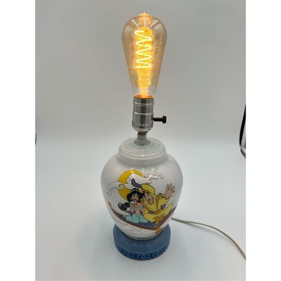 vintage Disney Aladdin & Jasmine Genie Milk Glass Lamp Red Light Night Light 90s - Picture 4 of 12